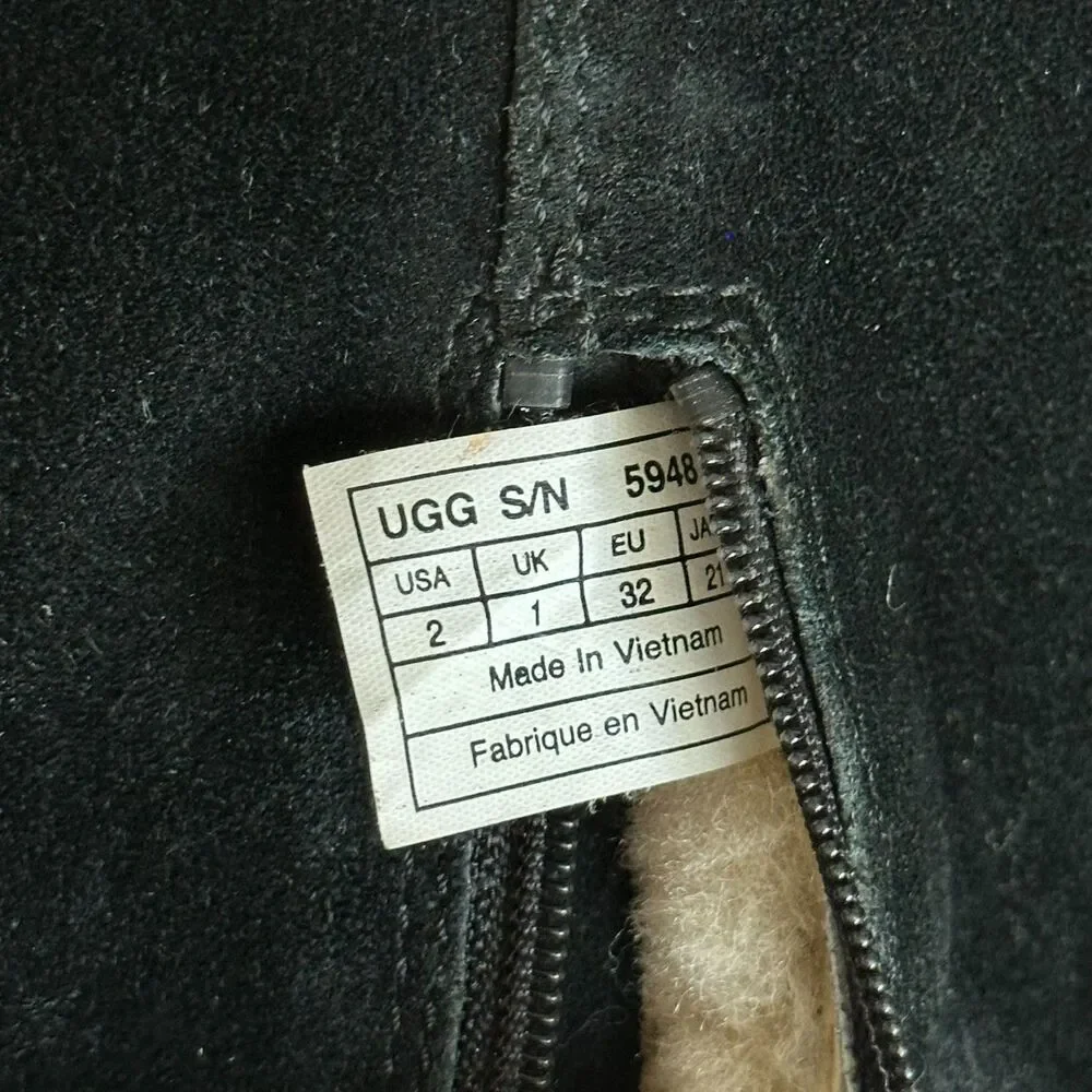 UGG Australia Boots Lil Sunshine II Kids Girls Sz 2 Fur Lined Black Suede Zip Up